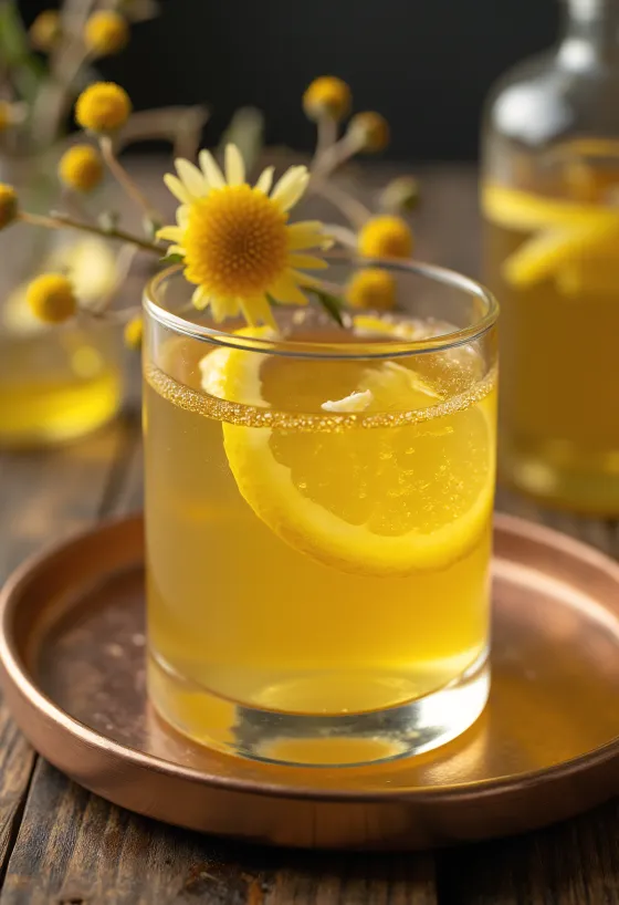 Licor de flor de saúco con miel servido en botella