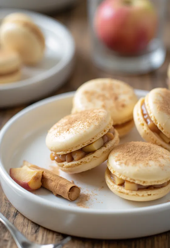 Macarrones de manzana horneada y canela servidos
