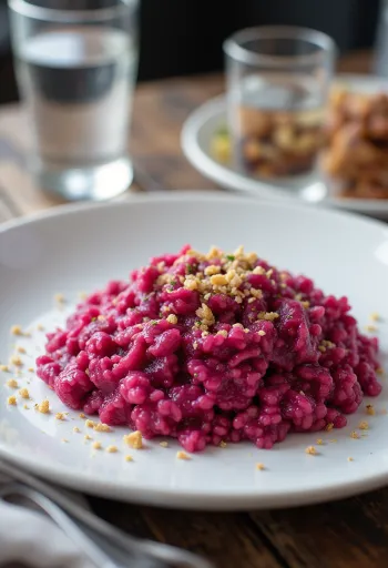 Risotto vegano de betabel servido